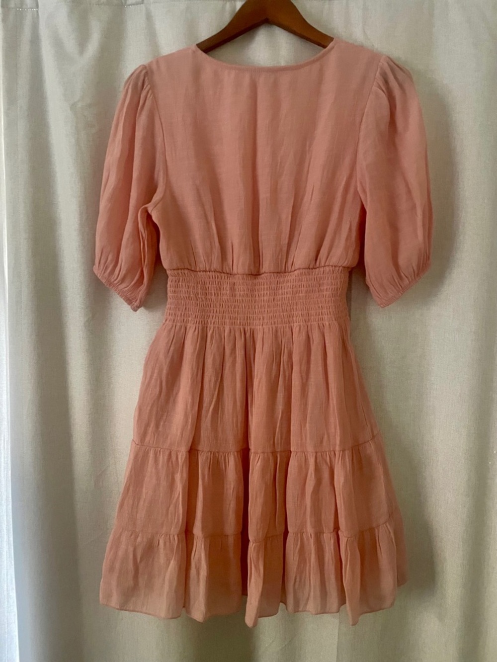 Women's Blush Pink V-Neck‎ Ruffled Tiered Dress EUC - Picture 3 of 8